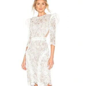Bronx And Banco Womens White Puff Sleeves Madeline Guipure Lace Dress Size S